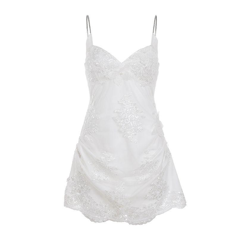 H Домашняя Европейская и Американская Женская Одежда Чистое Желание Барочное Кружево Жаккард Металлическая Цепочка Юбка на Подтяжках Атмосфера Тяжелая Промышленность Платье