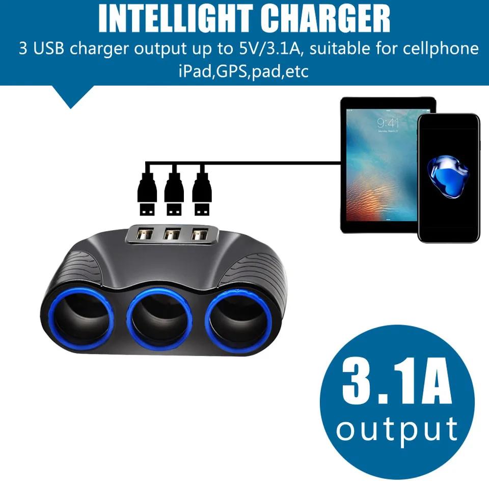 12V/24V 3 Way Auto Sockets Car Cigarette Lighter Adapter Lighter Splitter Lighter 5V 3.1A Output Power With 5 USB Charger
12V/24V 3 Way Auto Sockets Car Cigarette Lighter Adapter Lighter Splitter Lighter 5V 3.1A Output Power With 5 USB Charger