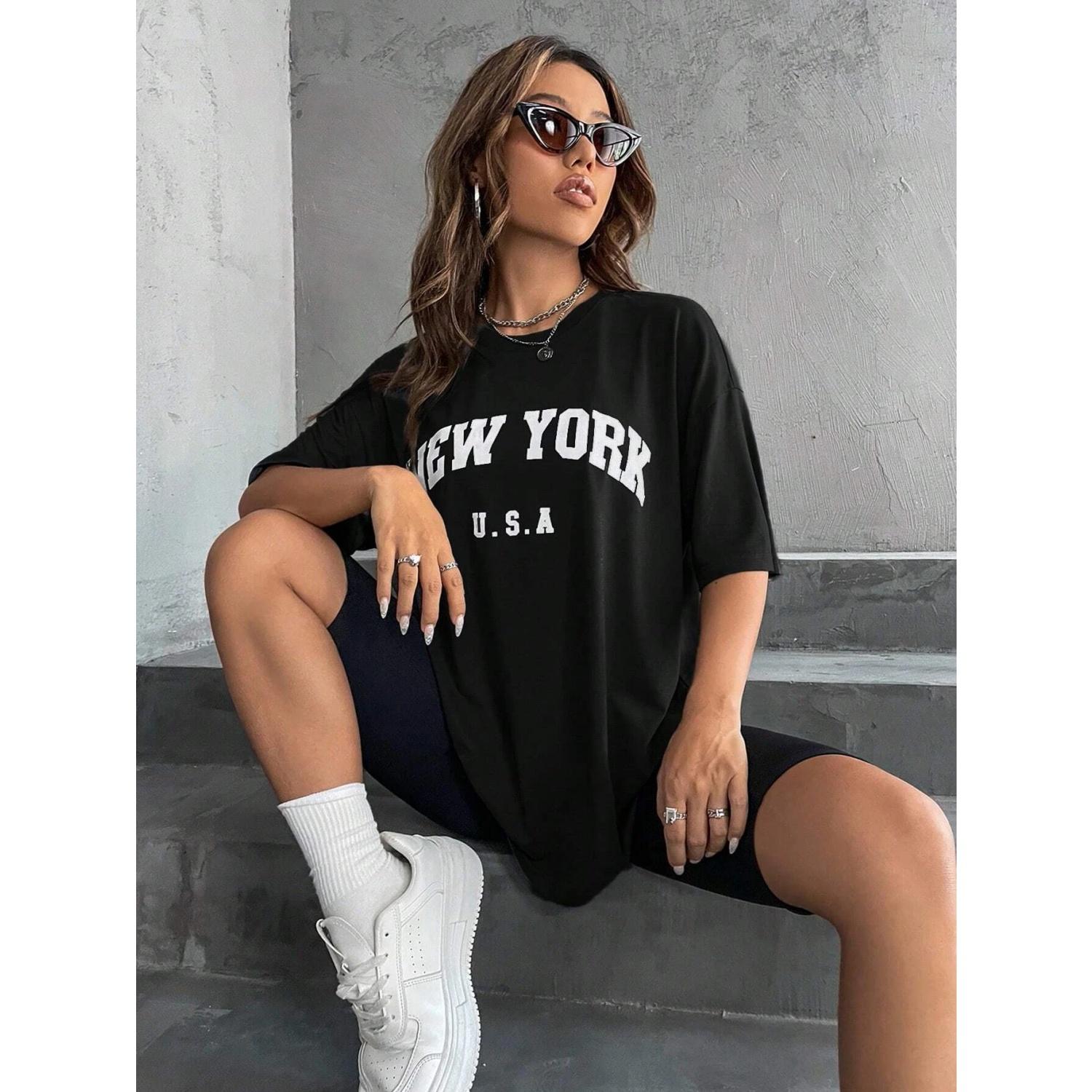 New York city name letter print short sleeve T-shirt casual and simple style suitable for summer outings and daily wear S чёрный
New York city name letter print short sleeve T-shirt casual and simple style suitable for summer outings and daily wear S чёрный