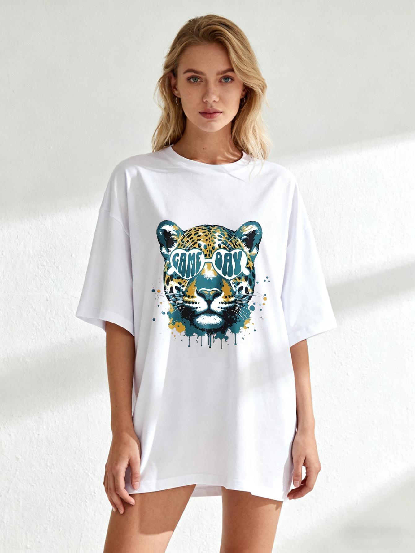 Oversized T Shirt Black Leopard With Game Day Sunglasses Print Casual Streetwear For Women XXXXL білий
Oversized T Shirt Black Leopard With Game Day Sunglasses Print Casual Streetwear For Women XXXXL білий