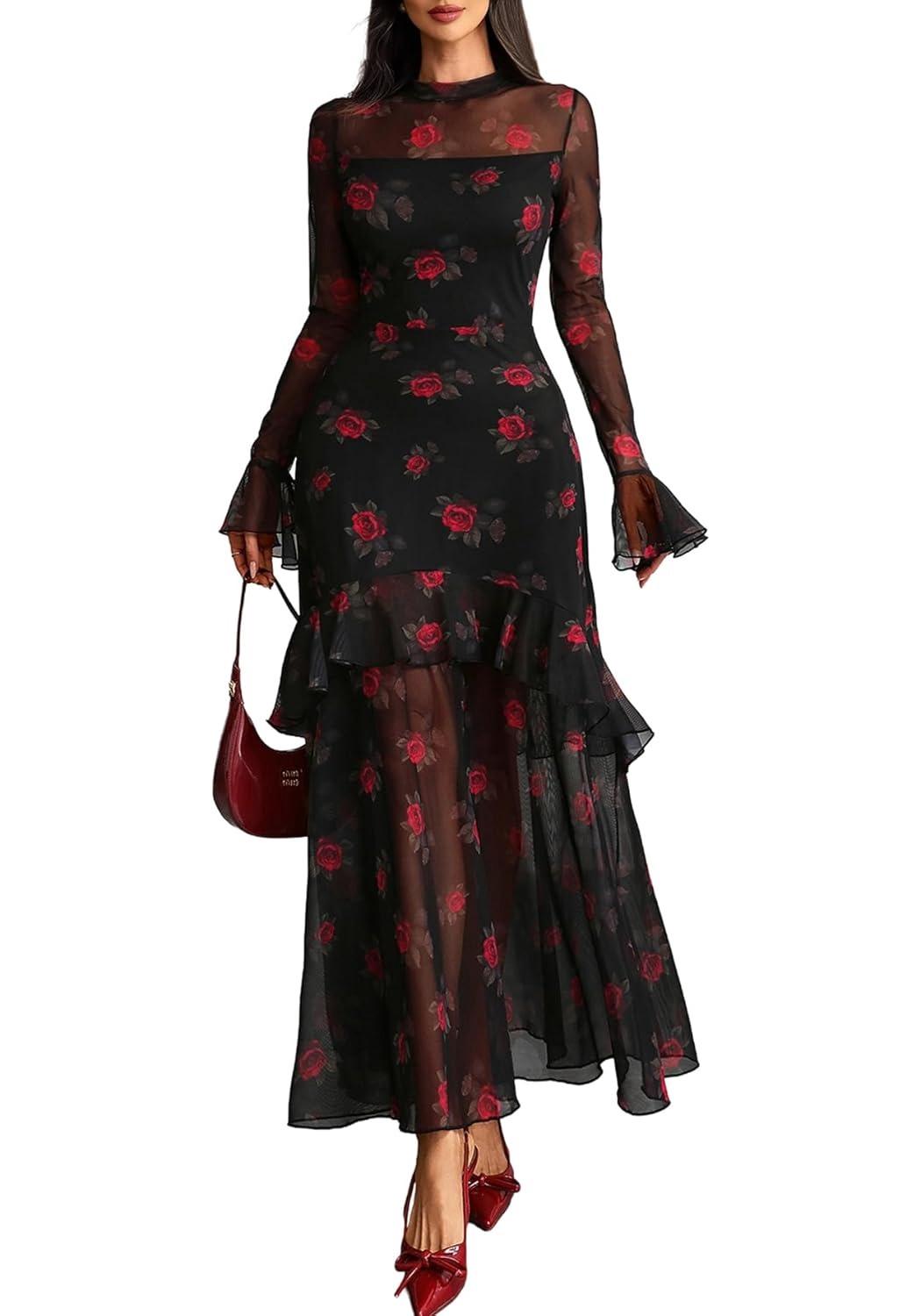 Women s Black Floral Long Sleeve Ruffle Dress – European & American Style Medium
Women s Black Floral Long Sleeve Ruffle Dress – European & American Style Medium