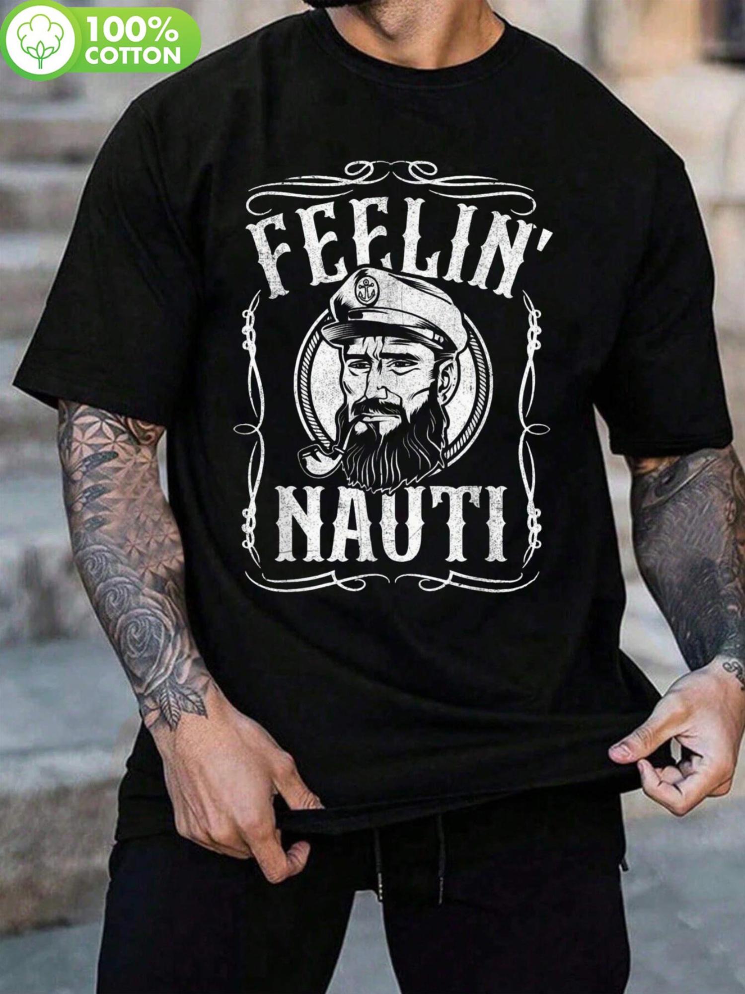 Feelin Nauti Captain Graphic T-shirt - Black Cotton Tee with Sailor Pun L
Feelin Nauti Captain Graphic T-shirt - Black Cotton Tee with Sailor Pun L