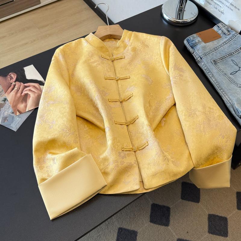 Silk Age-Reducing Frog Button Jacquard Top for Middle-Aged Women - Plus Size, Chinese Style, Spring/Autumn Outerwear XL жовтий
Silk Age-Reducing Frog Button Jacquard Top for Middle-Aged Women - Plus Size, Chinese Style, Spring/Autumn Outerwear XL жовтий