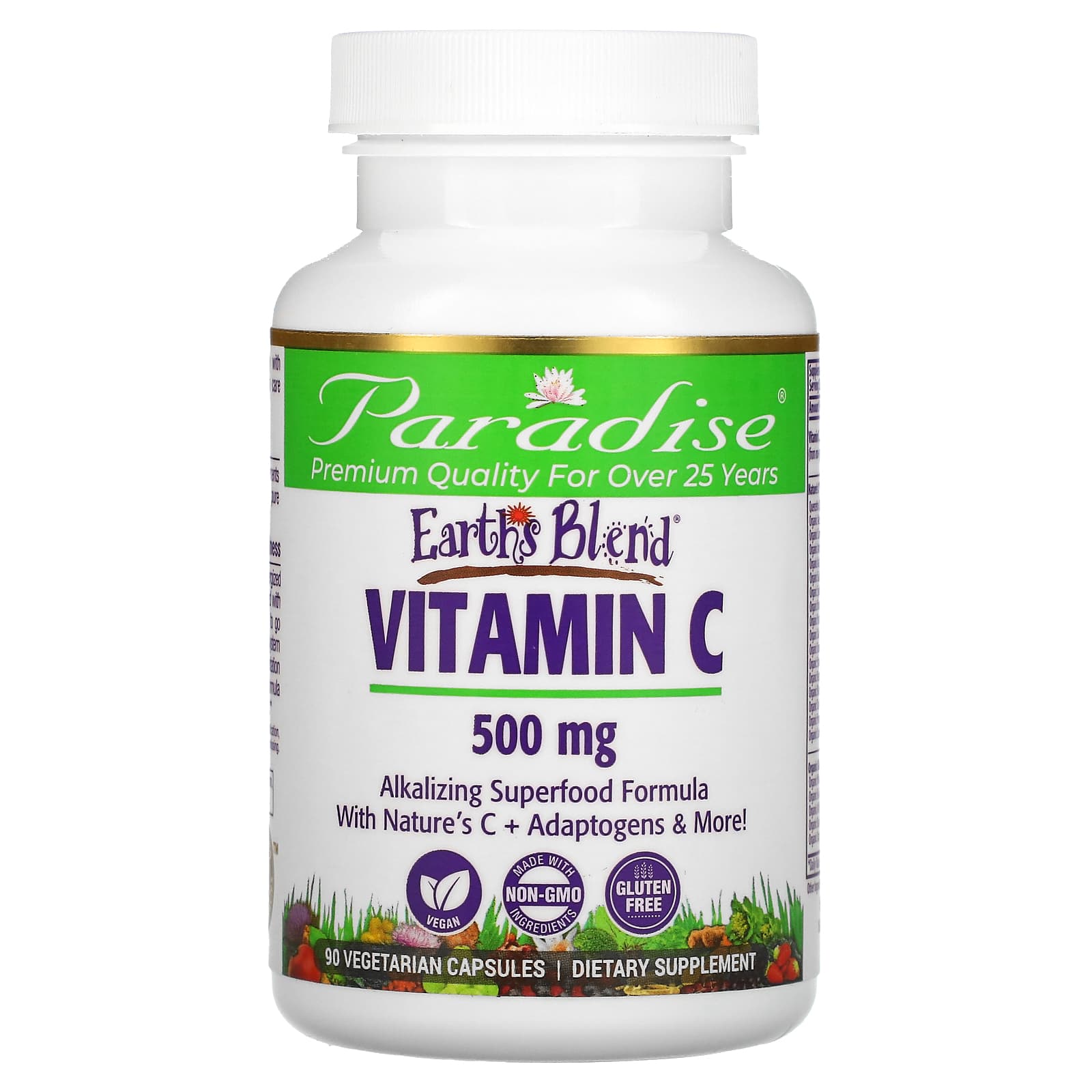 Paradise Herbs, Earth s Blend, Vitamin C, 500mg, 90 vegetable capsules
Paradise Herbs, Earth s Blend, Vitamin C, 500mg, 90 vegetable capsules