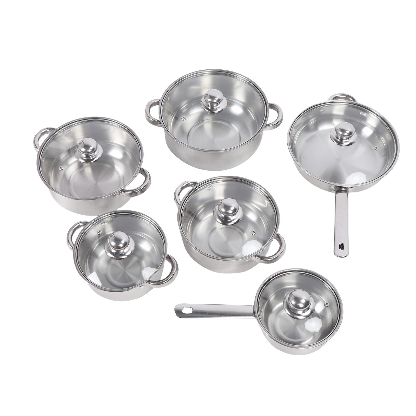 6 Pcs Stainless Steel Pots and Pans Set Even Heating Thickened Easy to Clean Cookware Set with Lids for Kitchen
6 Pcs Stainless Steel Pots and Pans Set Even Heating Thickened Easy to Clean Cookware Set with Lids for Kitchen