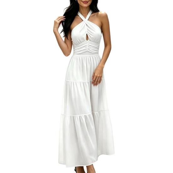 Women s Sleeveless Halter Maxi Dress Crisscross Ruched Backless Tiered A-line Swing Dress Formal Cocktail Wedding Guest Dress M белый
Women s Sleeveless Halter Maxi Dress Crisscross Ruched Backless Tiered A-line Swing Dress Formal Cocktail Wedding Guest Dress M белый