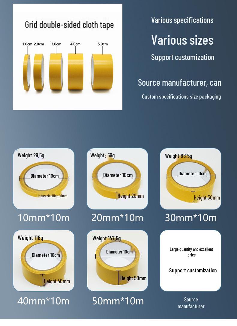 In-Stock Double-Sided High Viscosity Cloth Tape for Strong, Traceless Adhesion on Walls and Carpets 5M Length; 10MM Width
In-Stock Double-Sided High Viscosity Cloth Tape for Strong, Traceless Adhesion on Walls and Carpets 5M Length; 10MM Width