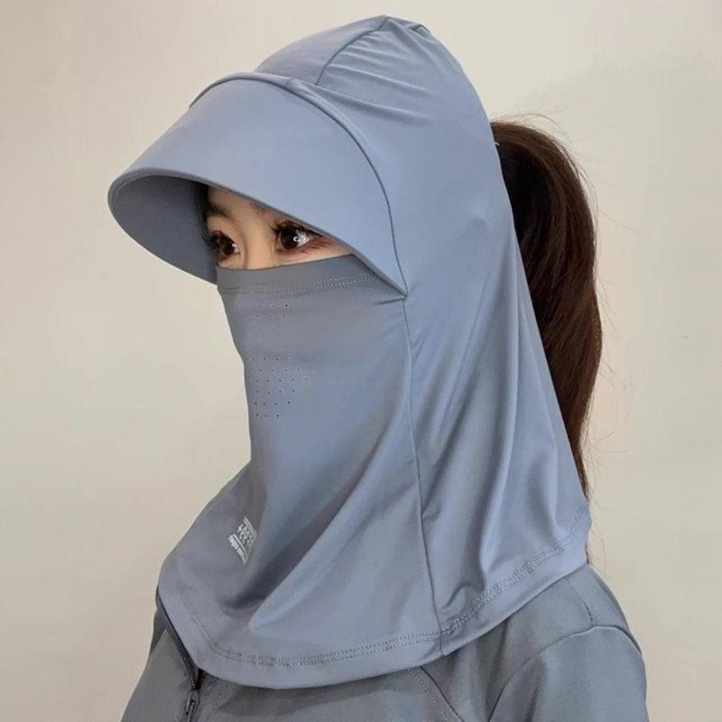 Шляпа с защитой шеи и маской, интегрированная, женская, 2025, лето, новинка, велосипедная, закрывающая лицо от солнца, ледяной шелк, защита от солнца, защита от УФ-лучей Dark gray All yards