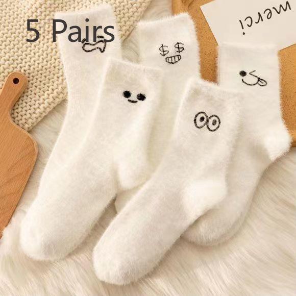 5 пар носков из австралийской шерсти, женские осенне-зимние носки до середины икры, теплые напольные носки с животным принтом, милые мультяшные 5 pairs