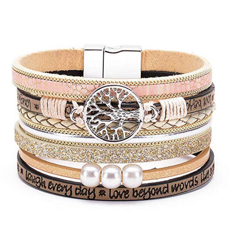 Meier Multi-layer pu leather bracelet with pearl tree of life magnet clasp
Meier Multi-layer pu leather bracelet with pearl tree of life magnet clasp