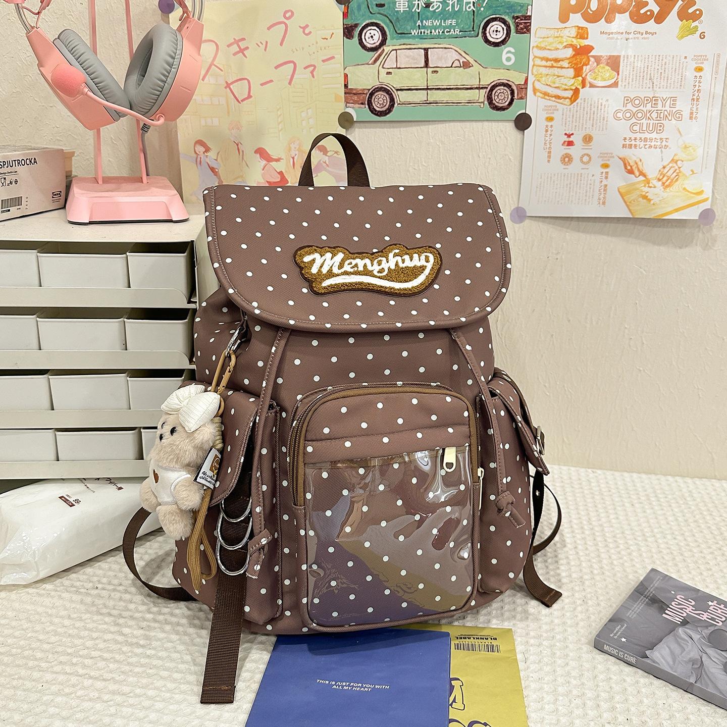 Korean-style polka dot backpack for female students, new sweet and cute backpack for junior high and high school students, large
Korean-style polka dot backpack for female students, new sweet and cute backpack for junior high and high school students, large