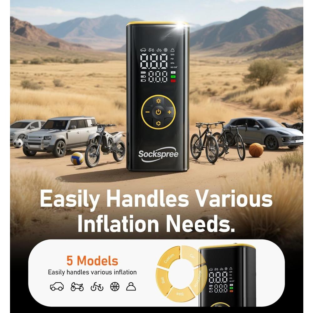 Tire Inflator Portable Air Compressor 5 in 1 Cordless Smart Pump with Tire Pressure Gauge 150PSI and LED Lights for Cars Bikes чорний
Tire Inflator Portable Air Compressor 5 in 1 Cordless Smart Pump with Tire Pressure Gauge 150PSI and LED Lights for Cars Bikes чорний