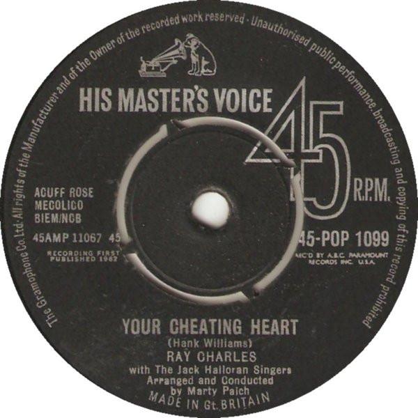 7inch Record RAY CHARLES Your Cheating Heart 45POP1099 His Masters Vo 1962 UK CountryFolk Used
7inch Record RAY CHARLES Your Cheating Heart 45POP1099 His Masters Vo 1962 UK CountryFolk Used