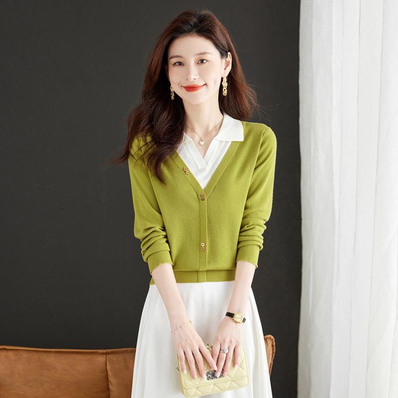 Вязаный свитер с лацканами, имитация двойки, для женской весны и осени, новый свободный и тонкий свитер для женского весенне-осеннего верха One Size
Вязаный свитер с лацканами, имитация двойки, для женской весны и осени, новый свободный и тонкий свитер для женского весенне-осеннего верха One Size