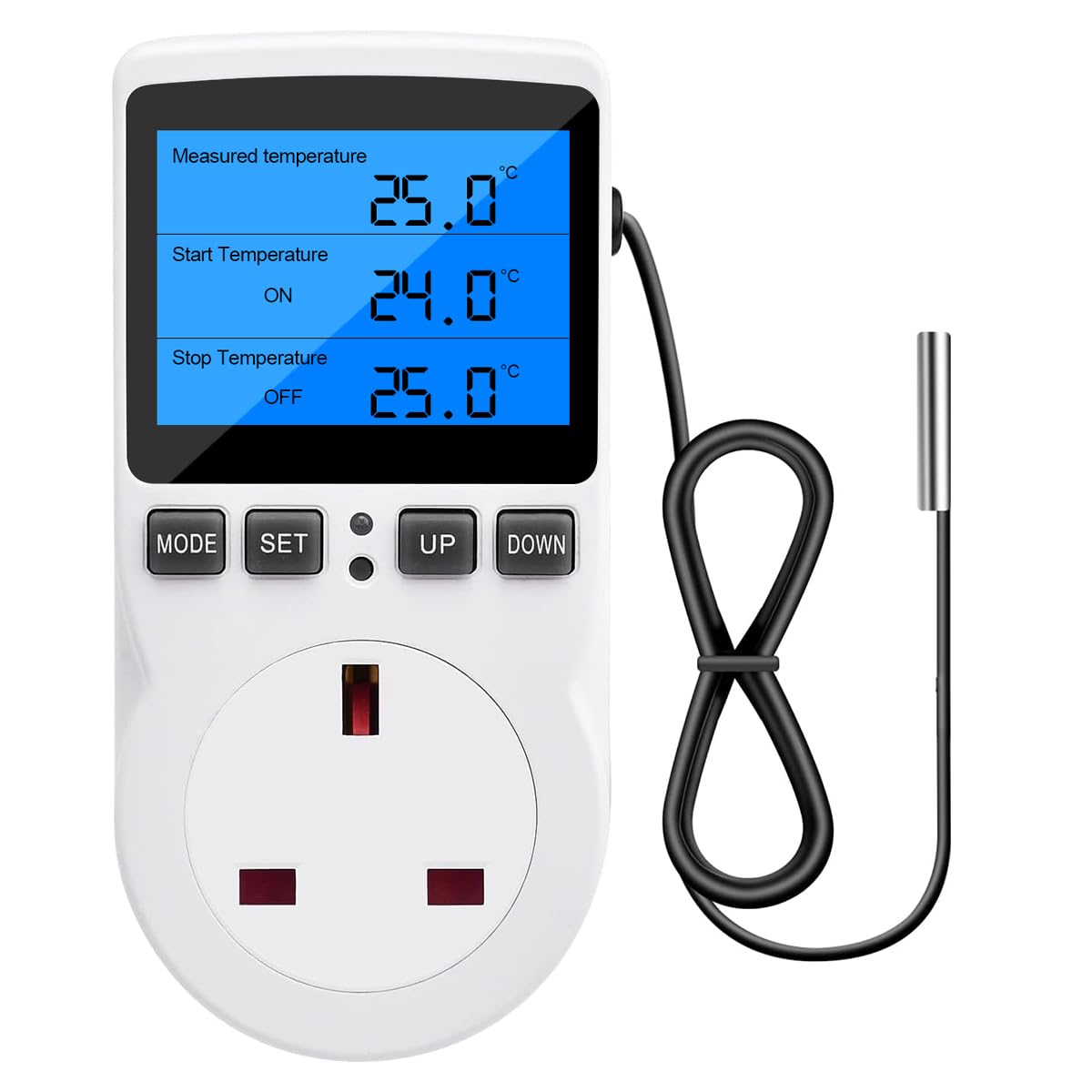 Вилка термостата, цифровой термостат 220 В с подсветкой, ЖК-экраном, переключателем температуры нагрева и охлаждения для теплиц, ферм и обогреваемых домов
Вилка термостата, цифровой термостат 220 В с подсветкой, ЖК-экраном, переключателем температуры нагрева и охлаждения для теплиц, ферм и обогреваемых домов