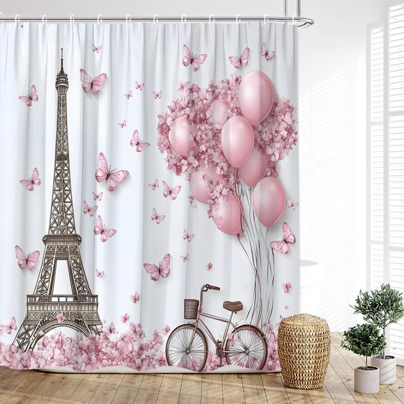 Vintage Paris Tower Shower Curtains Pink Butterfly Balloon Love Heart Floral Valentine s Day Bathroom Curtain Decor with Hooks 90x180cm-35x70in
Vintage Paris Tower Shower Curtains Pink Butterfly Balloon Love Heart Floral Valentine s Day Bathroom Curtain Decor with Hooks 90x180cm-35x70in