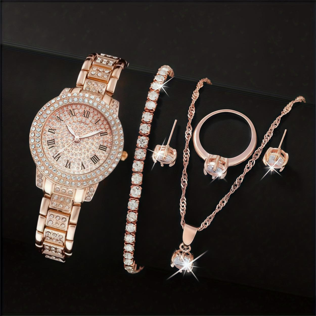 5Pcs Watch Set Women s Diamond-encrusted Versatile Eight-claw Diamond Ring Jewelry Women s Set
5Pcs Watch Set Women s Diamond-encrusted Versatile Eight-claw Diamond Ring Jewelry Women s Set