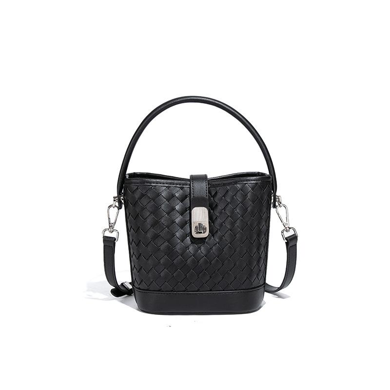 Простая и модная однотонная сумка-ведро для ношения в руке, повседневная универсальная наплечная сумка через плечо, модная плетеная женская сумка