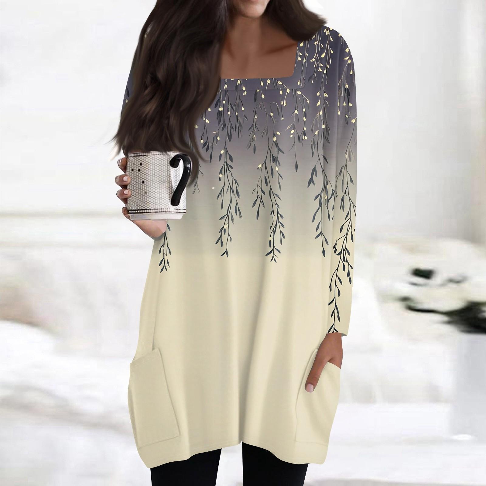 Женские топы с квадратным вырезом и длинными рукавами, повседневные блузки средней длины, модные туники с принтом и карманами M фиолетовый
Женские топы с квадратным вырезом и длинными рукавами, повседневные блузки средней длины, модные туники с принтом и карманами M фиолетовый