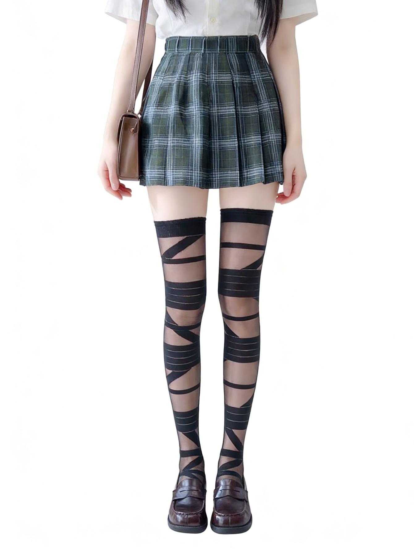 Women S Black Irregular Bandage Design Sheer Over-The-Knee Socks, E-Girl Style High-Stretch Slimming Hosiery,Versatile For Daily One Size
Women S Black Irregular Bandage Design Sheer Over-The-Knee Socks, E-Girl Style High-Stretch Slimming Hosiery,Versatile For Daily One Size