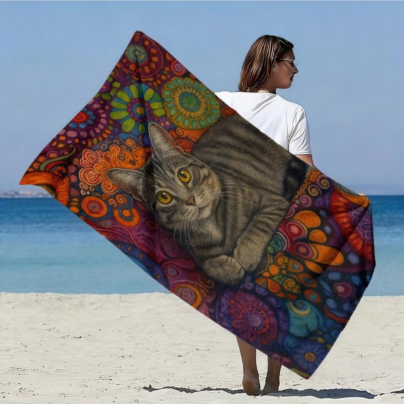 1pc, Oversized Soft Beach Towel with a Lazy Cat and Colorful Bohemian Style, Featuring a Print of Vibrant Floral and Geometric W40*H60(CM)
1pc, Oversized Soft Beach Towel with a Lazy Cat and Colorful Bohemian Style, Featuring a Print of Vibrant Floral and Geometric W40*H60(CM)