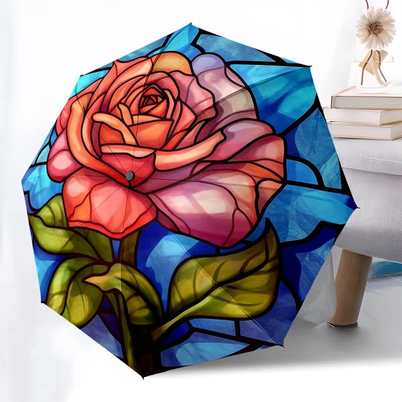 1pc Stained Glass Rose Auto-Folding Umbrella - Portable 3-Fold Design, 8-Bone Iron Frame Outdoor Umbrella, Perfect Gift for Fans, Travelers, Daily Use
1pc Stained Glass Rose Auto-Folding Umbrella - Portable 3-Fold Design, 8-Bone Iron Frame Outdoor Umbrella, Perfect Gift for Fans, Travelers, Daily Use