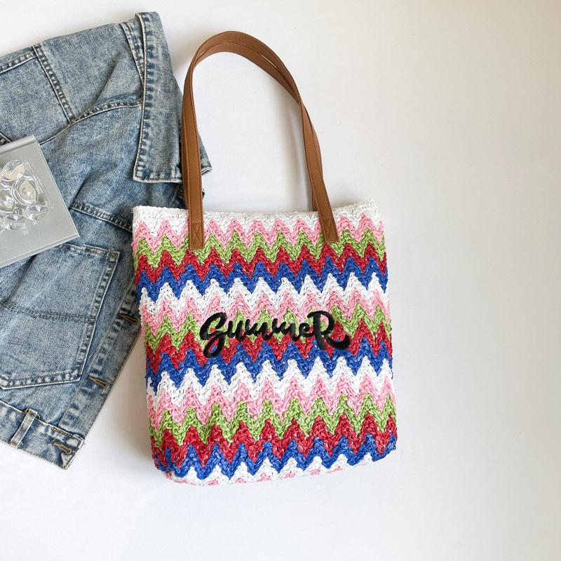 Summer Letter Straw Woven Shoulder Bags for Women Colorful Wave Pattern Ladies Beach Tote Bag Portable Female Travel Handbags
Summer Letter Straw Woven Shoulder Bags for Women Colorful Wave Pattern Ladies Beach Tote Bag Portable Female Travel Handbags