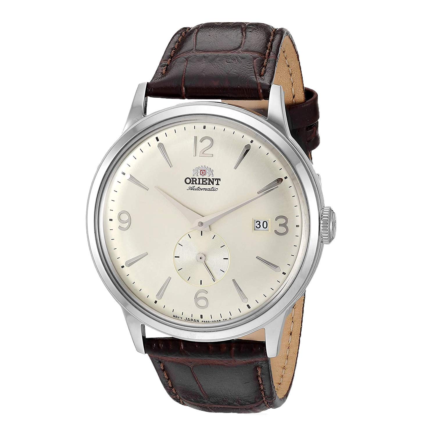 Orient Men s Bambino Small Seconds Japanese Automatic Watch Leather Strap, 21mm Champagne/Stainless Steel.
Orient Men s Bambino Small Seconds Japanese Automatic Watch Leather Strap, 21mm Champagne/Stainless Steel.