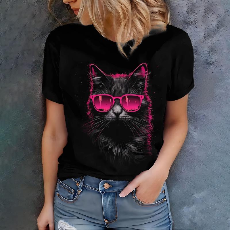 Women s Black T-Shirt With Cool Cat Design Casual Summer Style Round Neck Short Sleeve S
Women s Black T-Shirt With Cool Cat Design Casual Summer Style Round Neck Short Sleeve S