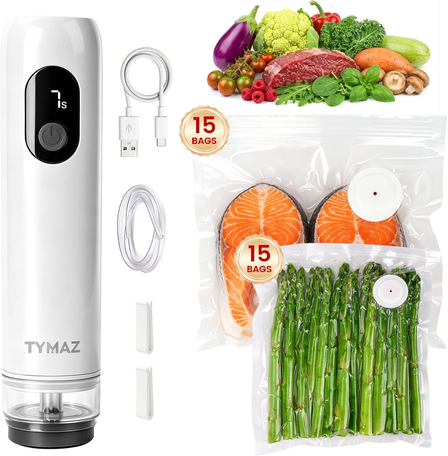 Vacuum Sealer for Food: 41-PC Kit with 30 Reusable Bags & 10 Mason Jar Valve Lids, Portable Cordless Food United States
Vacuum Sealer for Food: 41-PC Kit with 30 Reusable Bags & 10 Mason Jar Valve Lids, Portable Cordless Food United States