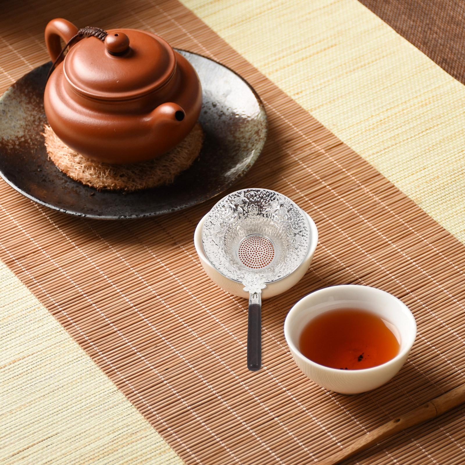 Silver Fine Mesh Chinese Tea Strainer Koi Hammered Handle Loose Leaf Tea Infuser Filter Steeper for Teapots Cups 14.3X7.9X3.8CM
Silver Fine Mesh Chinese Tea Strainer Koi Hammered Handle Loose Leaf Tea Infuser Filter Steeper for Teapots Cups 14.3X7.9X3.8CM