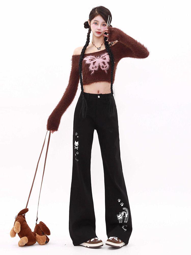 Женские черные джинсы с высокой посадкой и принтом кошки-черепа - Весна/Осень 2025 2X-Large чёрный
Женские черные джинсы с высокой посадкой и принтом кошки-черепа - Весна/Осень 2025 2X-Large чёрный