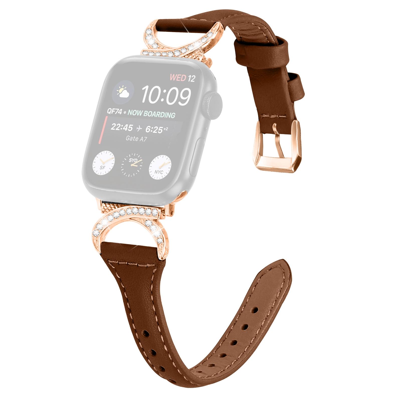 Genuine Cowhide Band for Apple Watch Series 10 42mm/9 8 7 41mm/SE (2023) SE (2022) SE 6 5 4 40mm/3 2 1 38mm Rhinestone Strap with Rose Gold Buckle Brown
Genuine Cowhide Band for Apple Watch Series 10 42mm/9 8 7 41mm/SE (2023) SE (2022) SE 6 5 4 40mm/3 2 1 38mm Rhinestone Strap with Rose Gold Buckle Brown