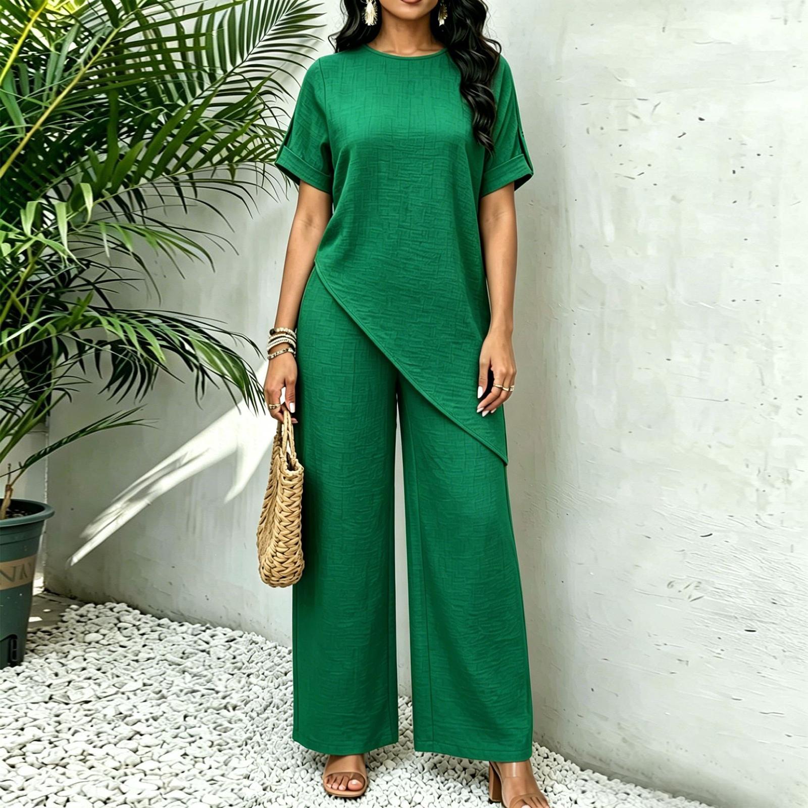 Women Loose Fit Round Neck Irregular Hem Mid Length Top Wide Leg Pants Casual Two Piece Set L зелёный
Women Loose Fit Round Neck Irregular Hem Mid Length Top Wide Leg Pants Casual Two Piece Set L зелёный