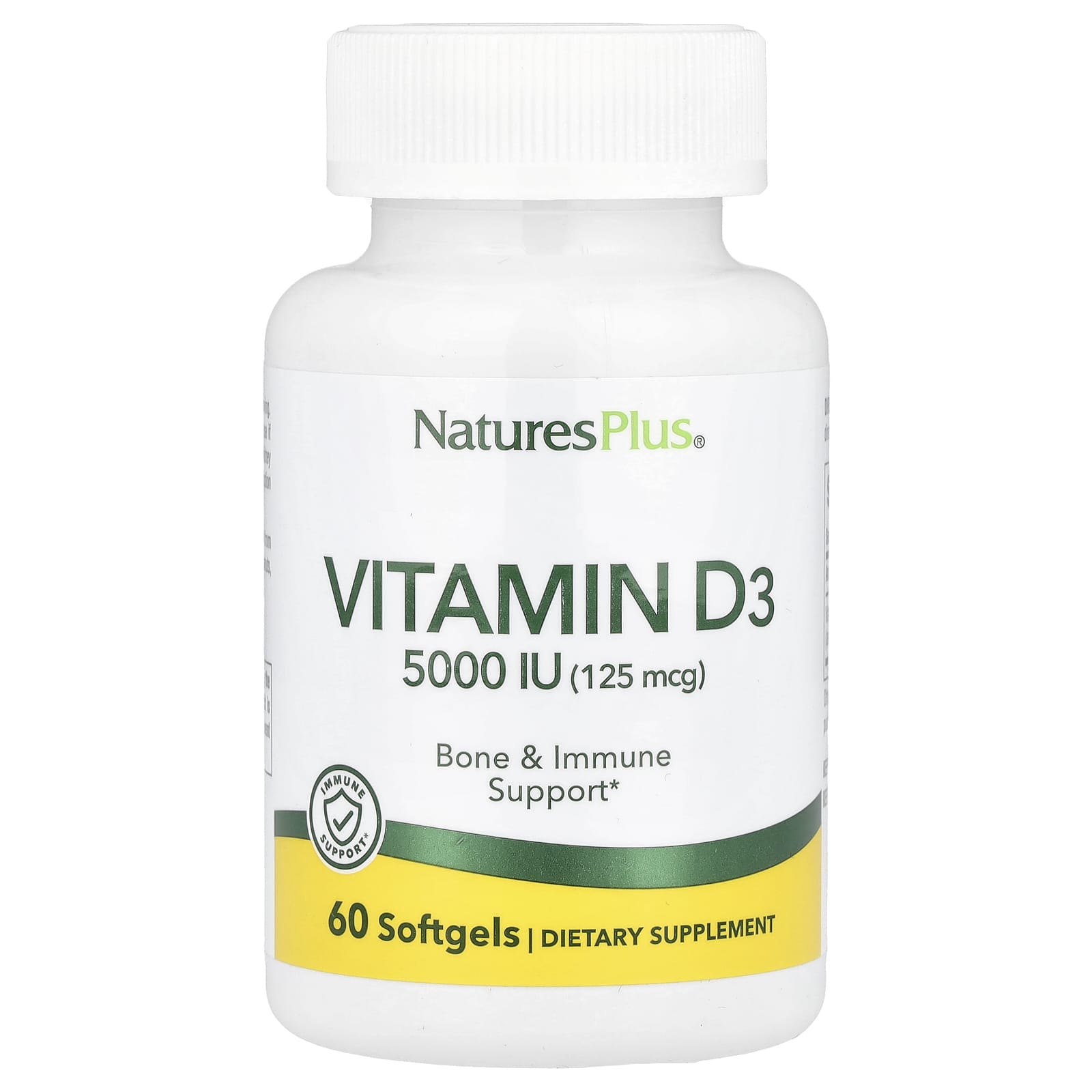 NaturesPlus, Vitamin D3, 125mcg (5,000IU), 60 softgels
NaturesPlus, Vitamin D3, 125mcg (5,000IU), 60 softgels
