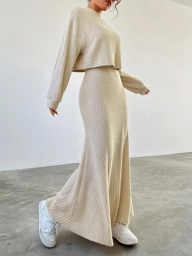 Rib Knit Crop Top And Maxi Skirt Set Two Piece Outfits Long Sleeve High Waist Plain Matching Sets S слоновая кость
Rib Knit Crop Top And Maxi Skirt Set Two Piece Outfits Long Sleeve High Waist Plain Matching Sets S слоновая кость