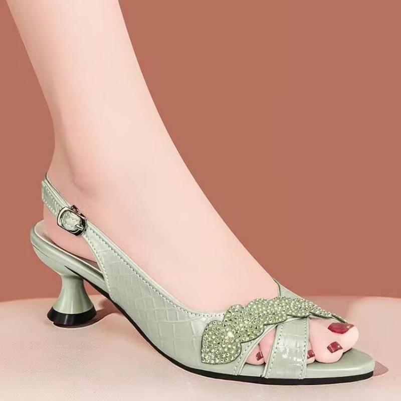 Summer Women s Single Buckle Mid-Heel Sandals Rhinestone Embellished Backless Peep-Toe Shoes Elegant Dress Sandals 42 зелений
Summer Women s Single Buckle Mid-Heel Sandals Rhinestone Embellished Backless Peep-Toe Shoes Elegant Dress Sandals 42 зелений