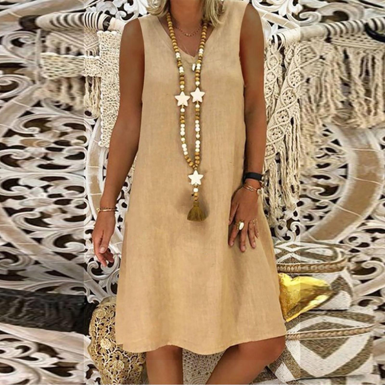 Женское летнее повседневное однотонное свободное платье без рукавов с v-образным вырезом XL хаки
Женское летнее повседневное однотонное свободное платье без рукавов с v-образным вырезом XL хаки