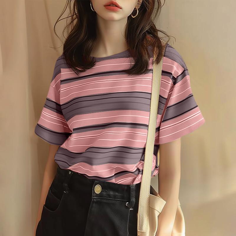Women s striped T-shirt Korean loose top summer fashion round neck T-shirt 5XL
Women s striped T-shirt Korean loose top summer fashion round neck T-shirt 5XL