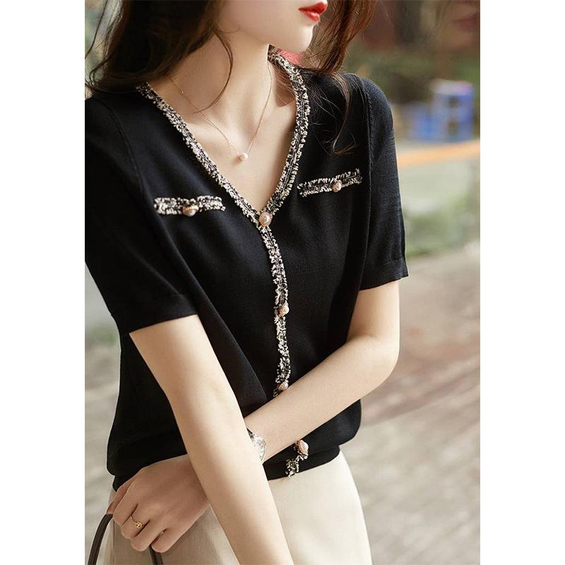 Women s Short Sleeved T-shirt Summer Solid Color Knitted Sweater Korean Version Loose Thin Lace T-shirt 2XL чорний
Women s Short Sleeved T-shirt Summer Solid Color Knitted Sweater Korean Version Loose Thin Lace T-shirt 2XL чорний