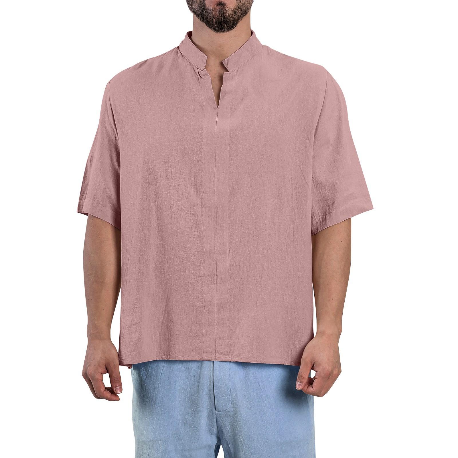 Мужские летние однотонные топы из хлопка и льна с V-образным вырезом и рукавами-пять точек, повседневные модные топы для мужчин XL розовый
Мужские летние однотонные топы из хлопка и льна с V-образным вырезом и рукавами-пять точек, повседневные модные топы для мужчин XL розовый