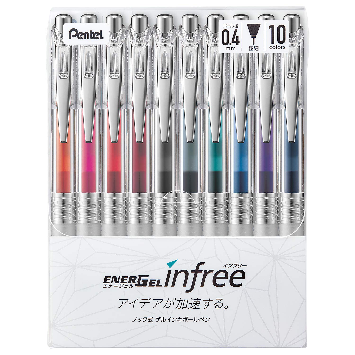 Кулькова ручка Pentel Гелеве чорнило Energel Infree Прозорий корпус 10 кольорів 0,4 мм BLN74TL-10
Кулькова ручка Pentel Гелеве чорнило Energel Infree Прозорий корпус 10 кольорів 0,4 мм BLN74TL-10