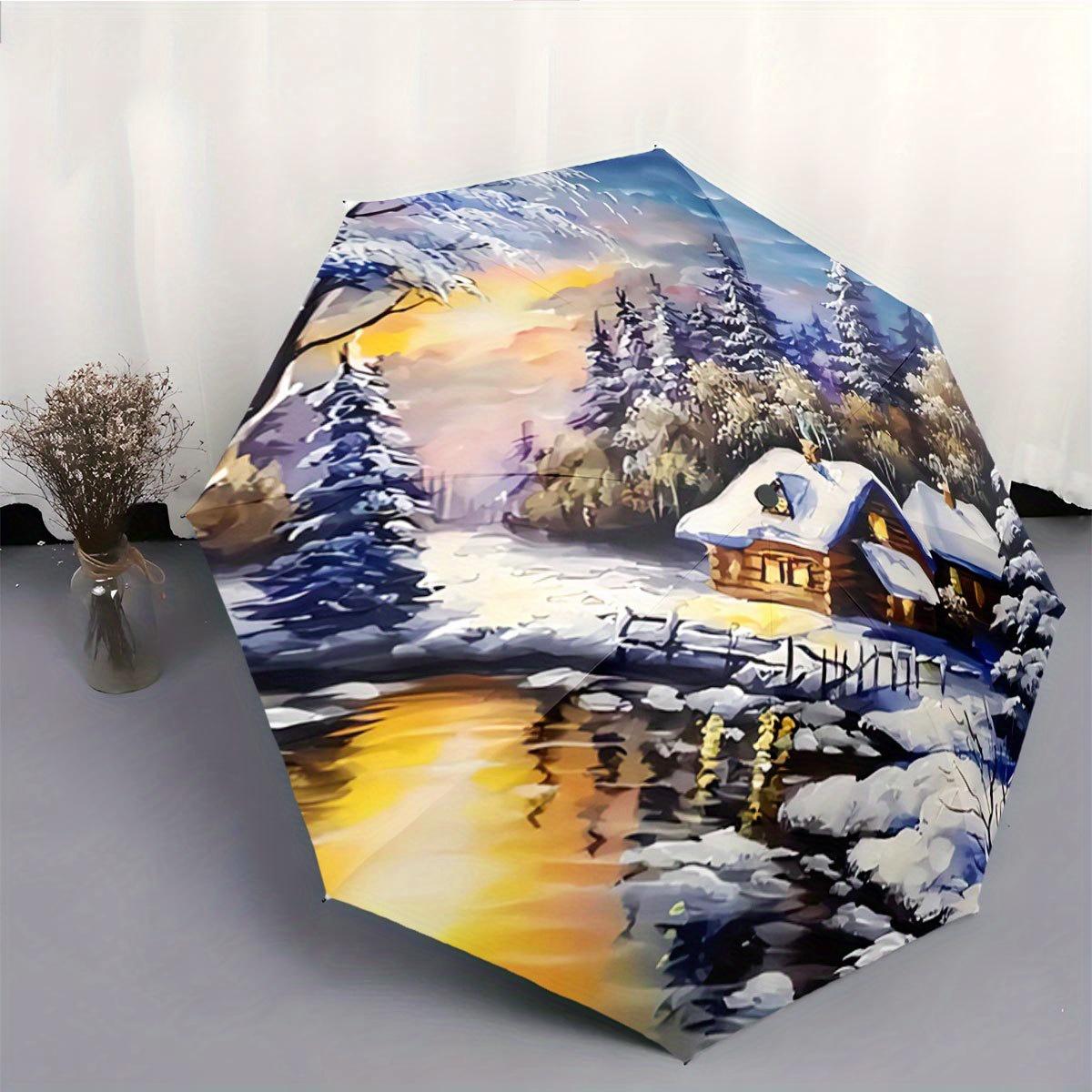 Automatic Open/Close Umbrella with One-Touch Button - Compact Folding Design, Windproof 8-Rib Frame, Snowy Cabin & Sunset Rive Iron&8K
Automatic Open/Close Umbrella with One-Touch Button - Compact Folding Design, Windproof 8-Rib Frame, Snowy Cabin & Sunset Rive Iron&8K