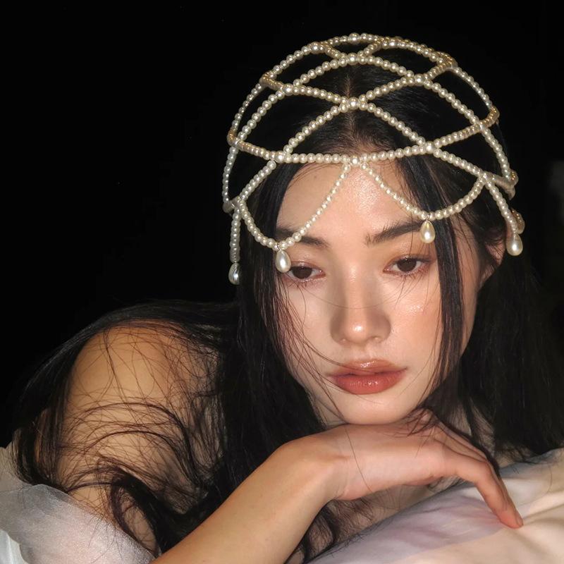 Retro Mesh Headdress with Imitation Pearl Forehead Chain Exquisite Bride Wedding Accessory Stylish Pearls Weave Hat Headpiece onesize
Retro Mesh Headdress with Imitation Pearl Forehead Chain Exquisite Bride Wedding Accessory Stylish Pearls Weave Hat Headpiece onesize