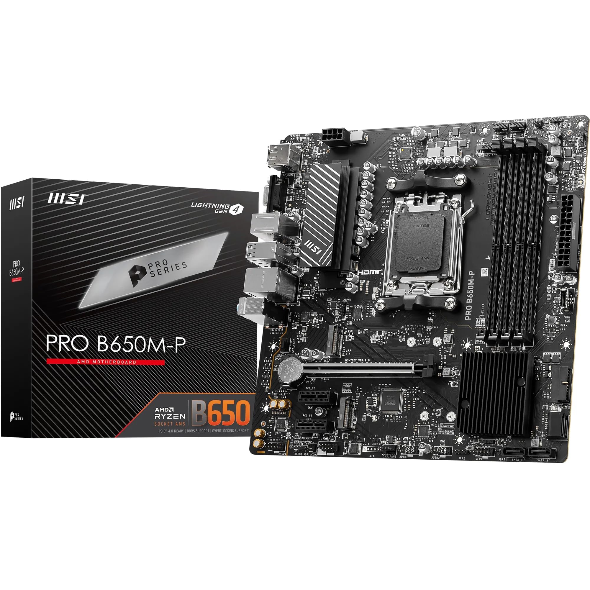 MSI Pro AM5 mATX AMD B650 4x DDR5 192GB Max 1x 2x Storage 4x SATA Realtek 8125BG Black B650M-P Материнська плата, чіпсет, слоти, пам ять, PCI-E x16, M.2
MSI Pro AM5 mATX AMD B650 4x DDR5 192GB Max 1x 2x Storage 4x SATA Realtek 8125BG Black B650M-P Материнська плата, чіпсет, слоти, пам ять, PCI-E x16, M.2