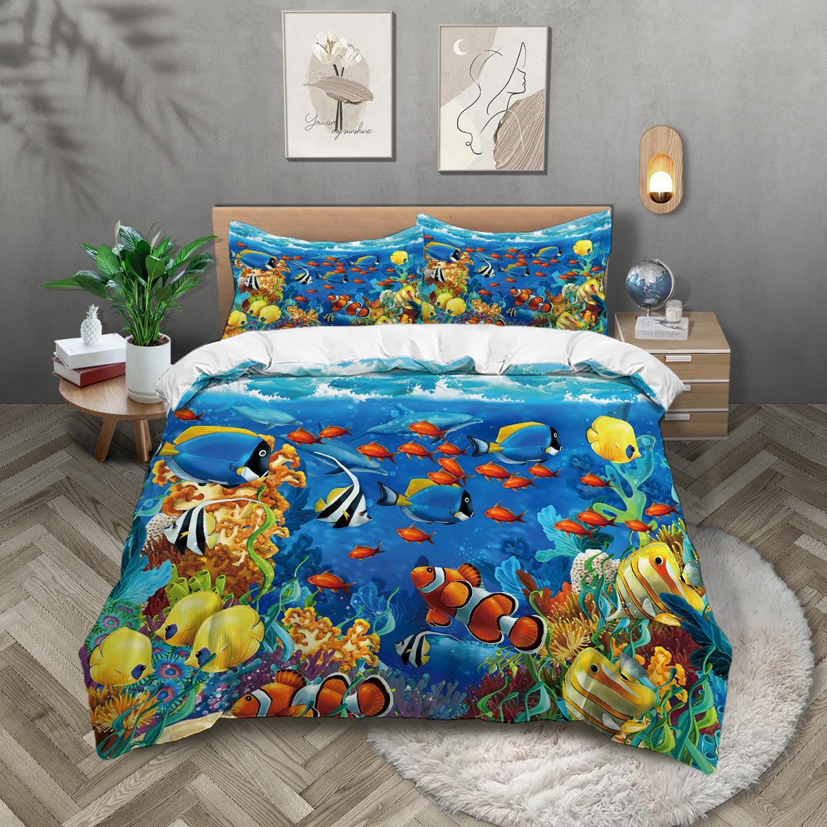 Marine Animal Three-Piece Quilt Cover Pillowcase 3D Digital Printing Bedding Independent Station 135x200cm
Marine Animal Three-Piece Quilt Cover Pillowcase 3D Digital Printing Bedding Independent Station 135x200cm