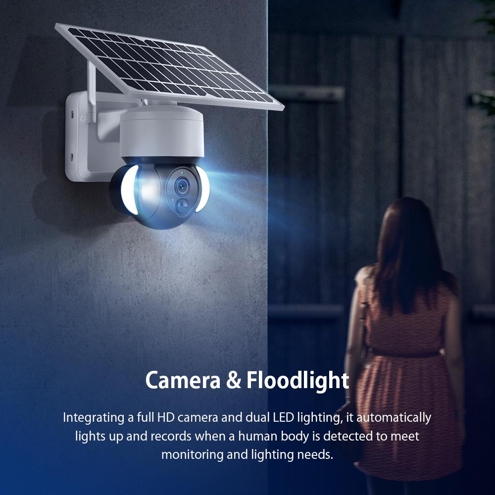 S518 Solar Battery Powered Floodlight PTZ Camera Outdoor Low Power 3MP WiFi Camera,Black Light Full-Color A
S518 Solar Battery Powered Floodlight PTZ Camera Outdoor Low Power 3MP WiFi Camera,Black Light Full-Color A