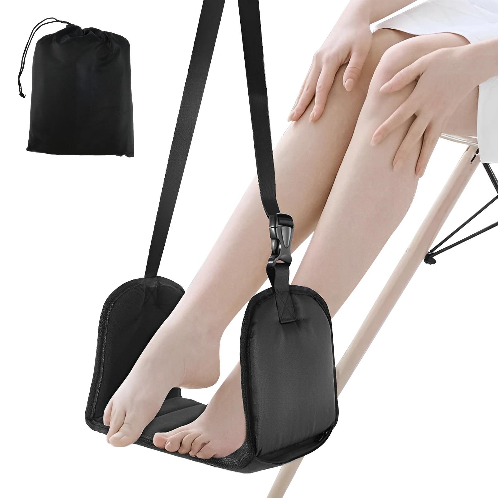 Подставка для ног в самолете, регулируемая подвесная подставка для ног, гамак, портативная подставка для ног, складная подставка для ног из пеноматериала с эффектом памяти для офиса, кемпинга чёрный