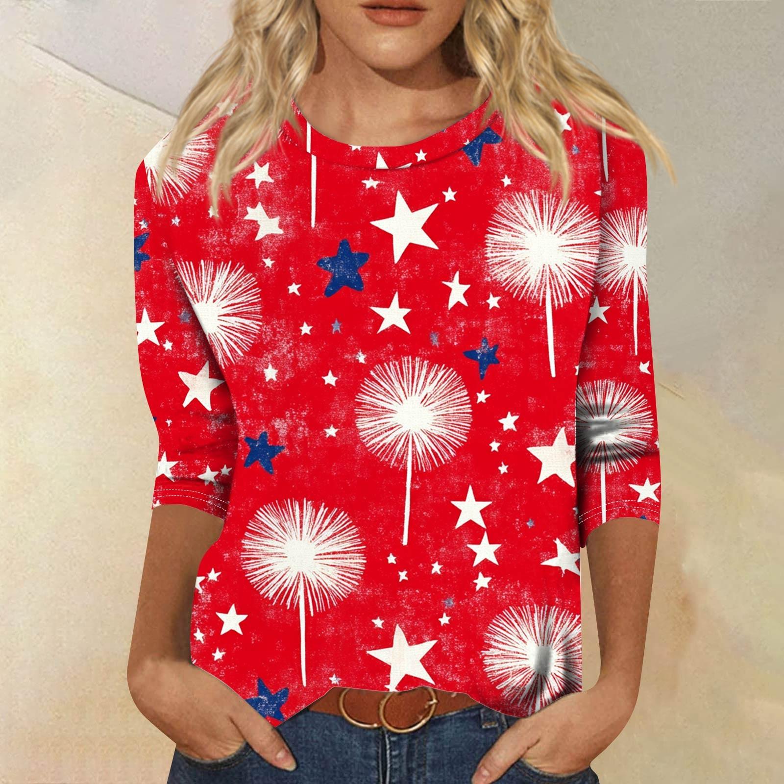 Женская модная повседневная футболка с круглым вырезом и принтом «День независимости» с семью рукавами M красный
Женская модная повседневная футболка с круглым вырезом и принтом «День независимости» с семью рукавами M красный