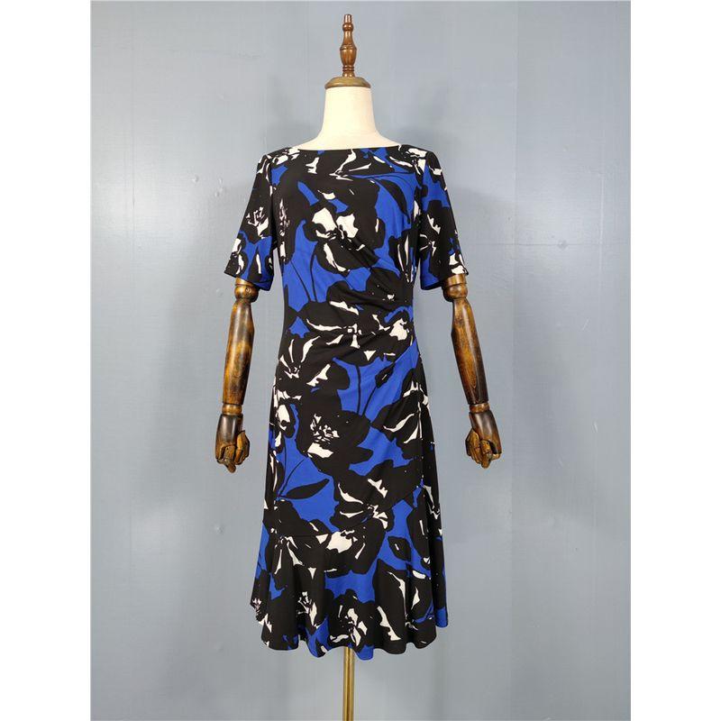 Pleated Print Silm High Waist Sheath Dress Short Sleeve Black Blue Flower L
Pleated Print Silm High Waist Sheath Dress Short Sleeve Black Blue Flower L